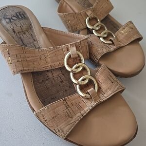 Sofft Cork Slide Sandals with Gold Chain Detail - Tan Sz 8M